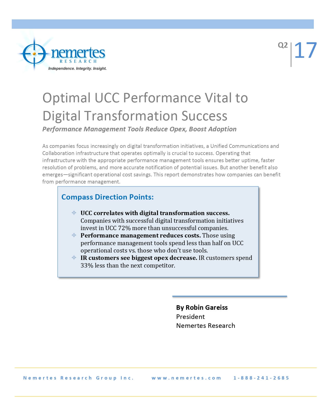 Nemertes DN5985 UCC Performance Vital to DT Success